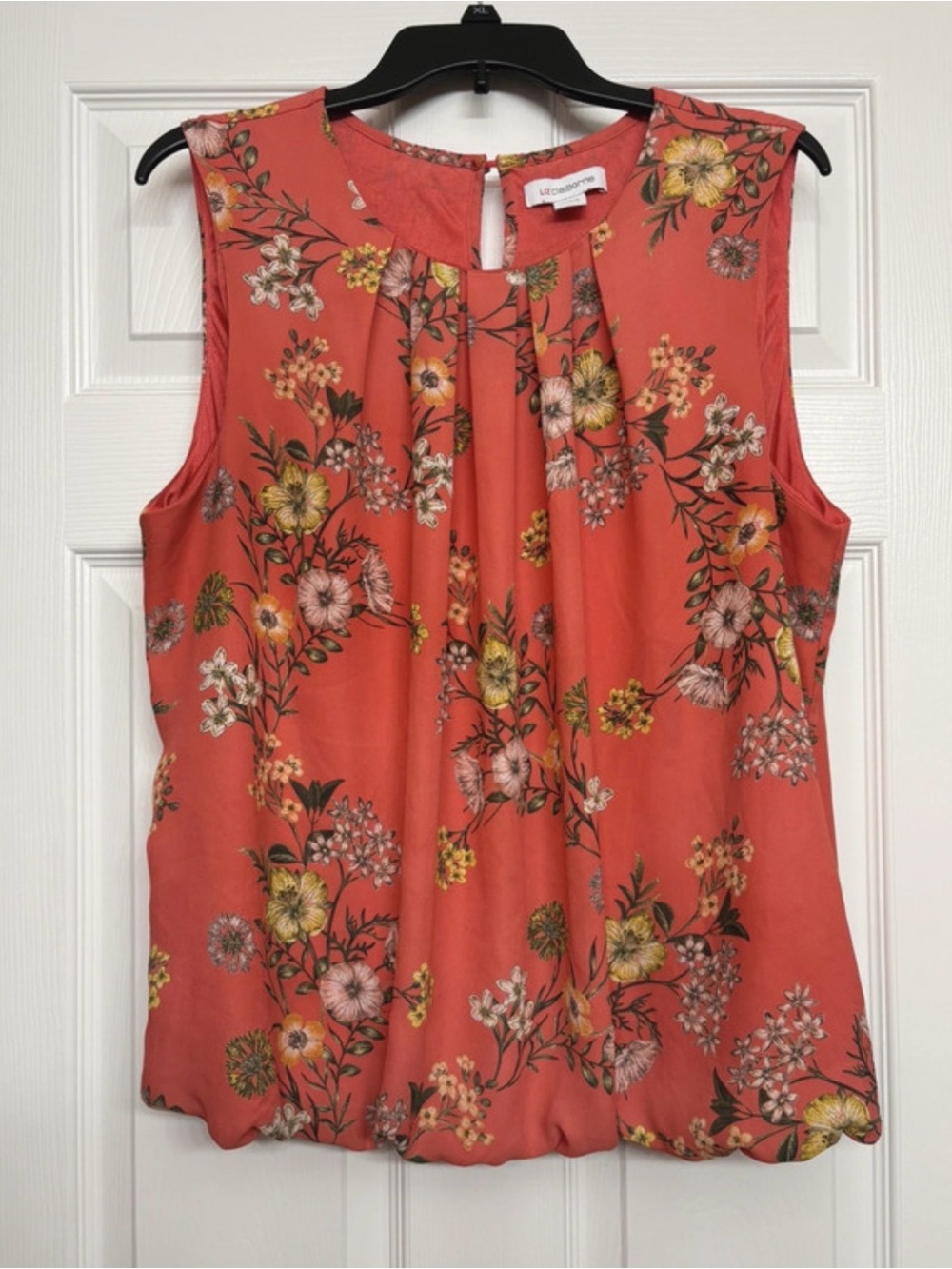 Liz Claiborne Coral Floral Pleated Neck Sleeveless Top